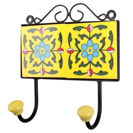 Yellow Turquoise Floral Tiles Hooks